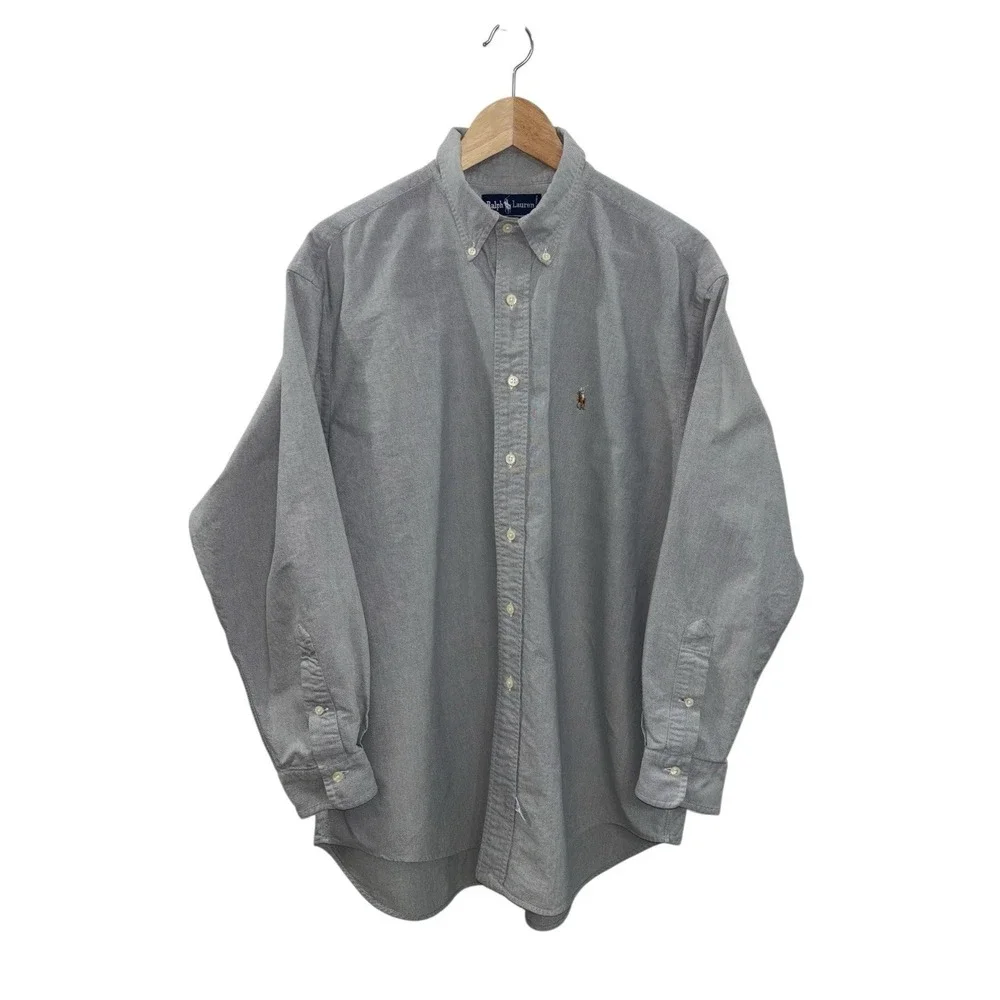Polo Ralph Lauren Mens 16.5-33 L Gray Classic Fit 100% Cotton Button-Down Shirt‎
